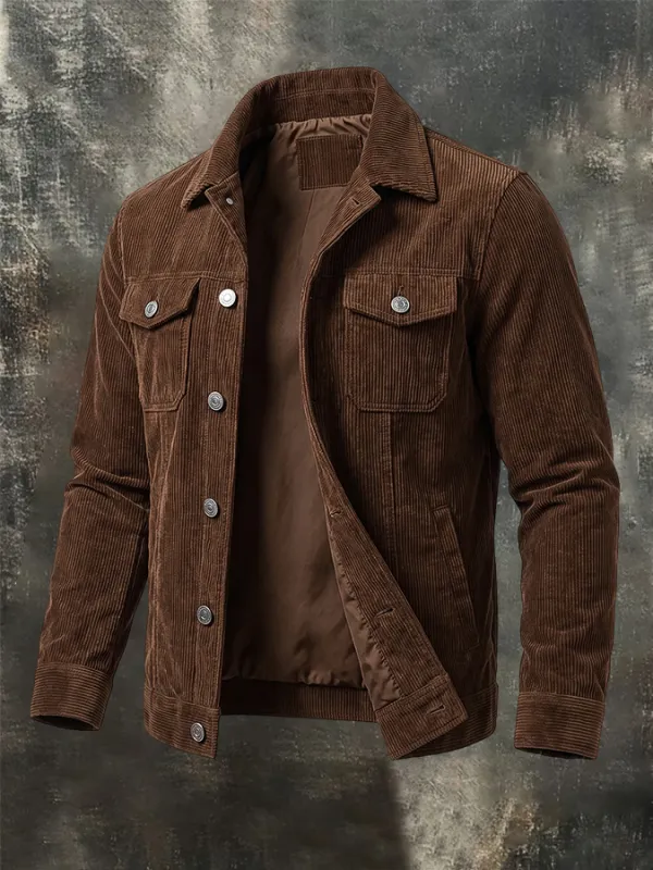 Men'S Pocket Corduroy Striped Lapel Jacket Jacket