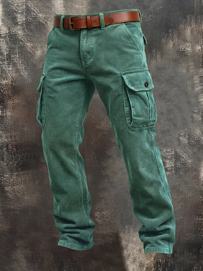 Men'S Corduroy Retro Loose Workwear Three-Dimensional Multi Pocket Casual Pants
