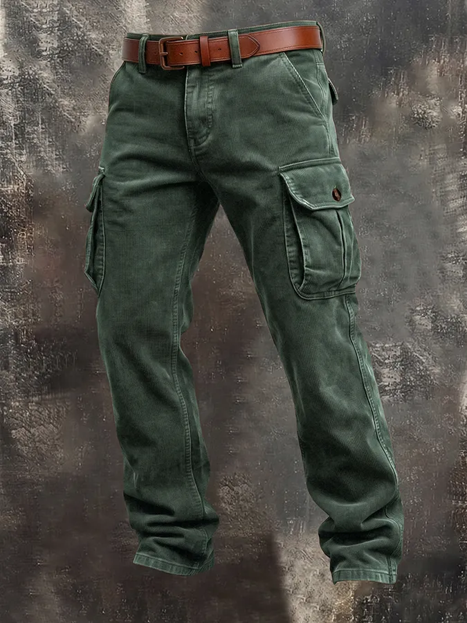 Men'S Corduroy Retro Loose Workwear Three-Dimensional Multi Pocket Casual Pants