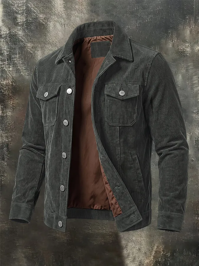 Men'S Pocket Corduroy Striped Lapel Jacket Jacket
