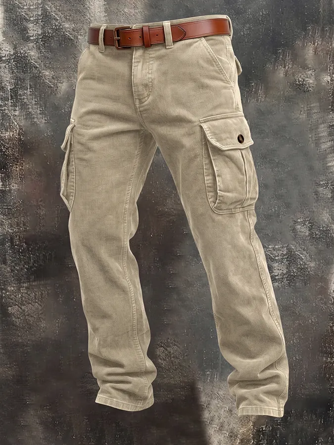 Men'S Corduroy Retro Loose Workwear Three-Dimensional Multi Pocket Casual Pants