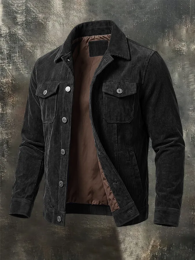 Men'S Pocket Corduroy Striped Lapel Jacket Jacket