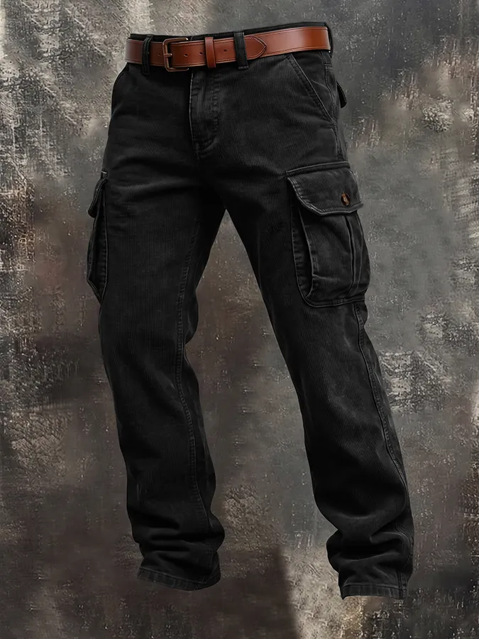 Men'S Corduroy Retro Loose Workwear Three-Dimensional Multi Pocket Casual Pants