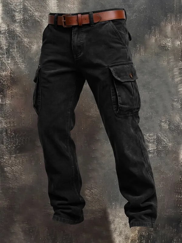 Men'S Corduroy Retro Loose Workwear Three-Dimensional Multi Pocket Casual Pants