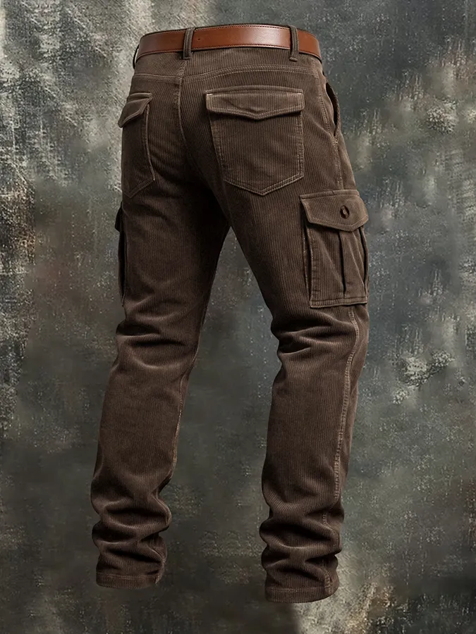 Men'S Corduroy Retro Loose Workwear Three-Dimensional Multi Pocket Casual Pants