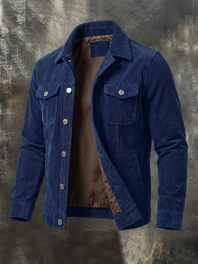 Men'S Pocket Corduroy Striped Lapel Jacket Jacket