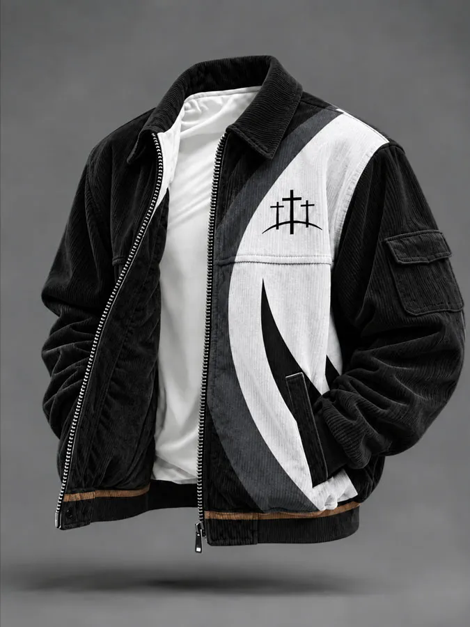 Men's Vintage Faith Cross Print Zip Up Jacket