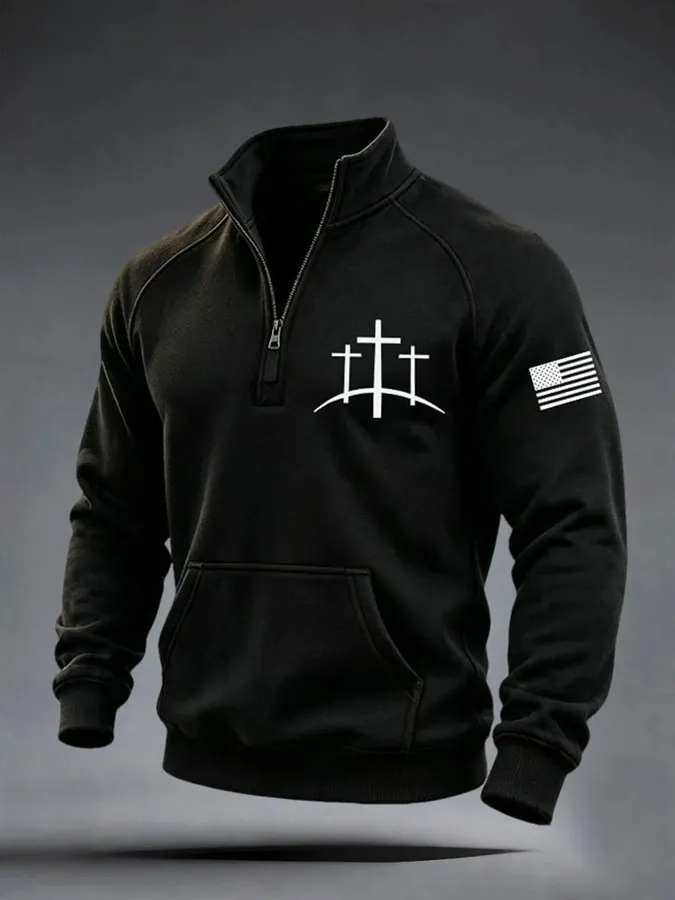 Men's Faith Cross Print Zip Up Sweatshirt