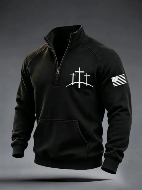 Men's Faith Cross Print Zip Up Sweatshirt
