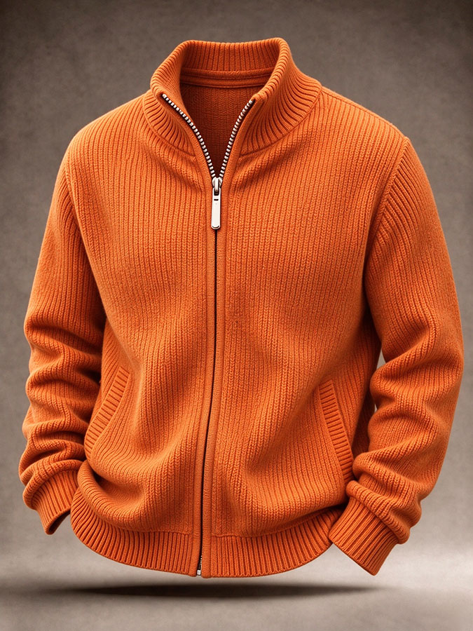 Men'S Solid Color Zipper Knitted Jacket - westernusawear