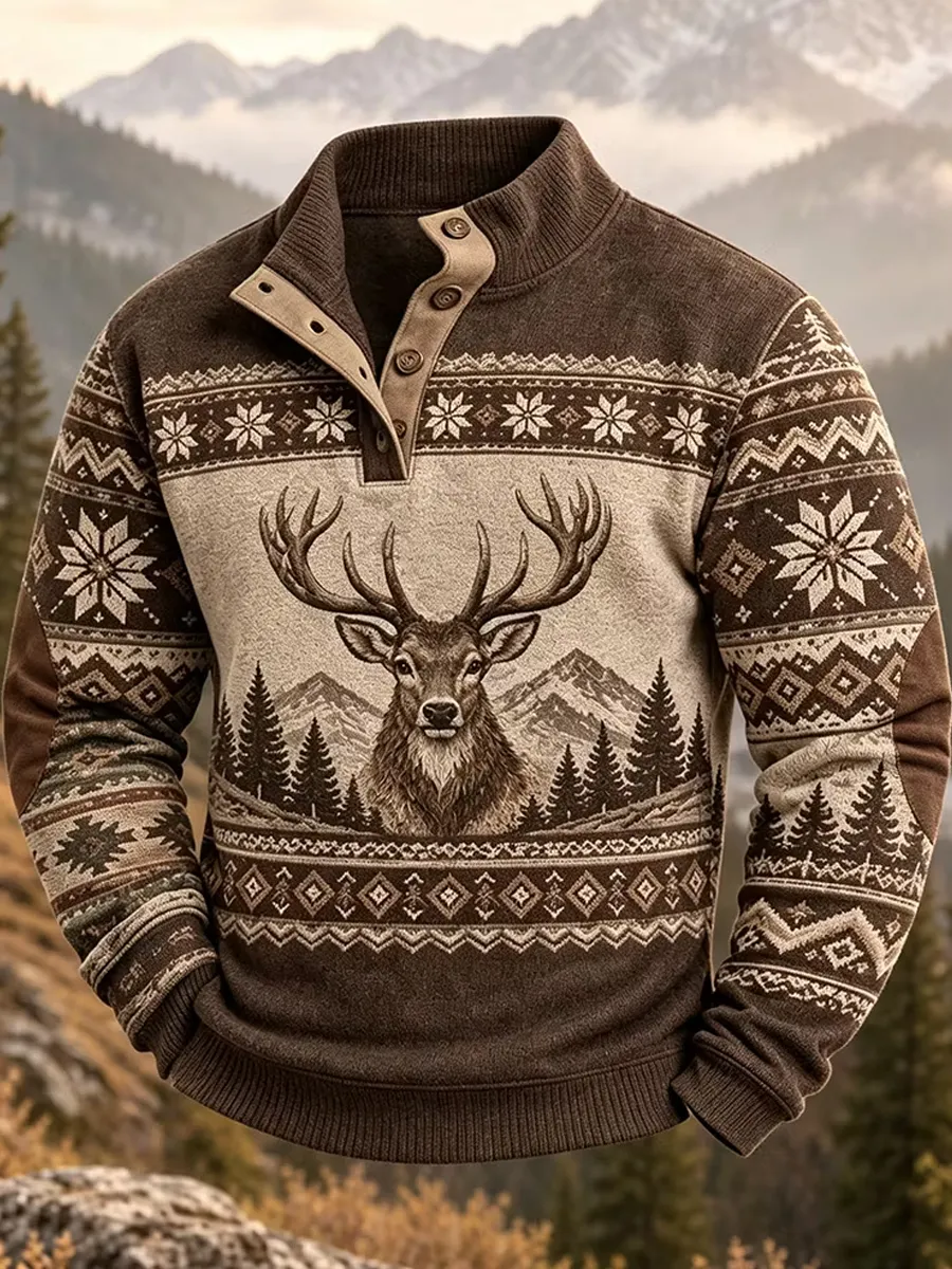 Men'S Retro Outdoor Reindeer Ethnic Floral Printed Sportswear