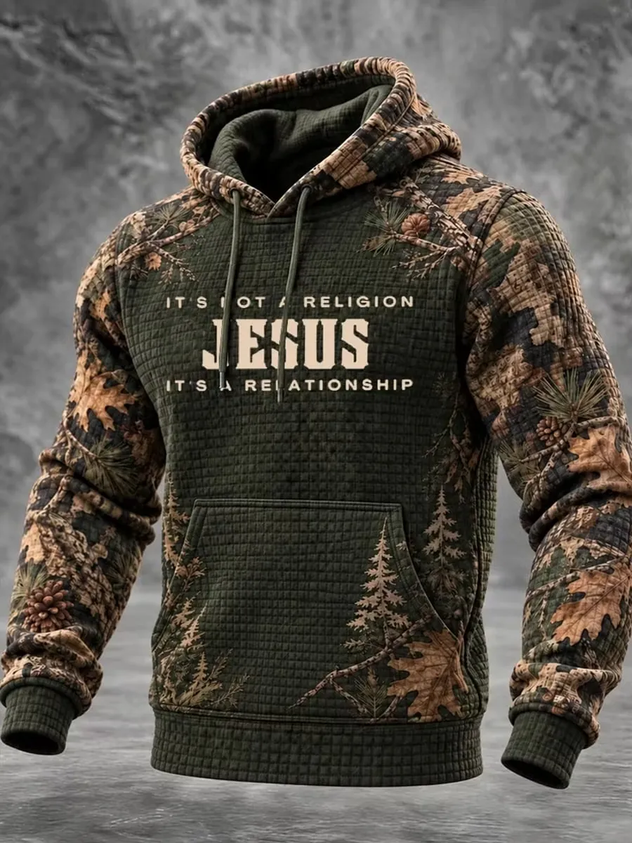 Men's Retro Christian Blessed Cross Print Casual Hoodie