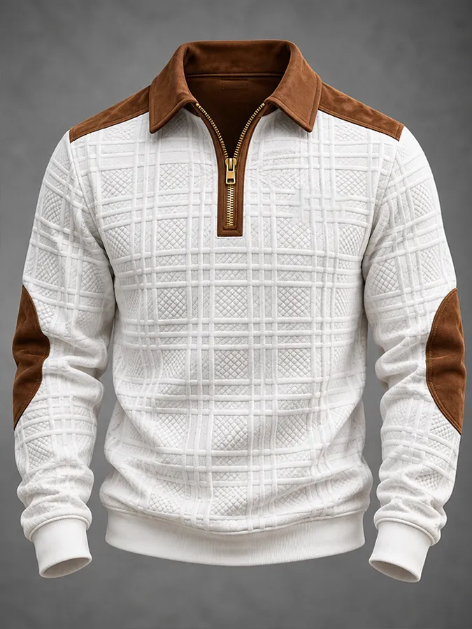 Men'S Retro Color Block Print Color-Blocked Zip-Up Sweatshirt