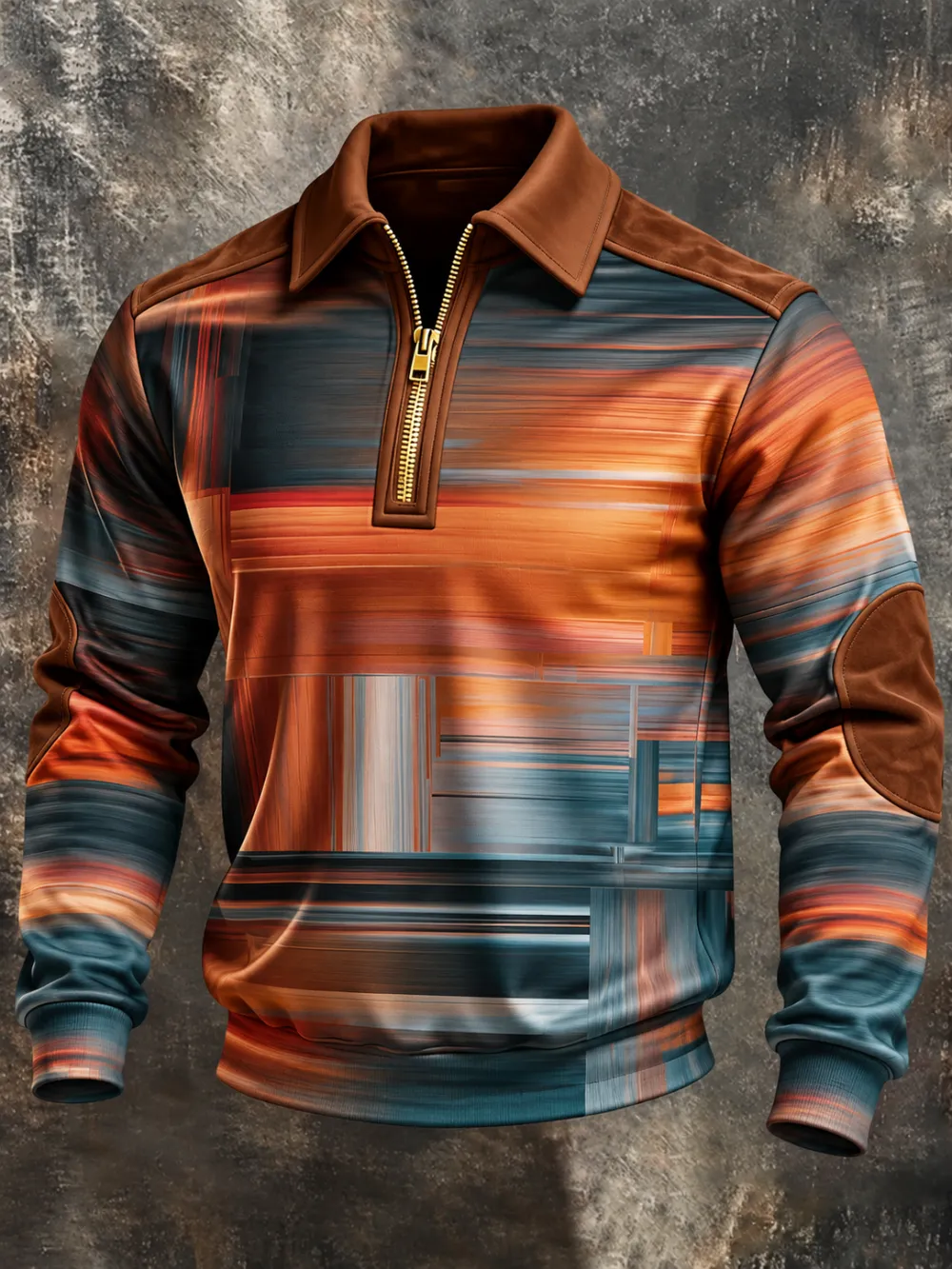 Men'S Retro Color Blocked Printed Zipper Sweatshirt