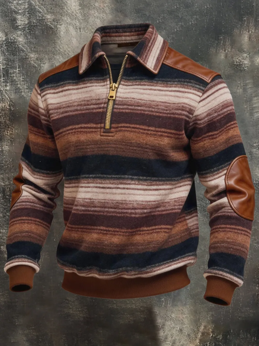 Men'S Retro Color Blocked Printed Zipper Sweatshirt