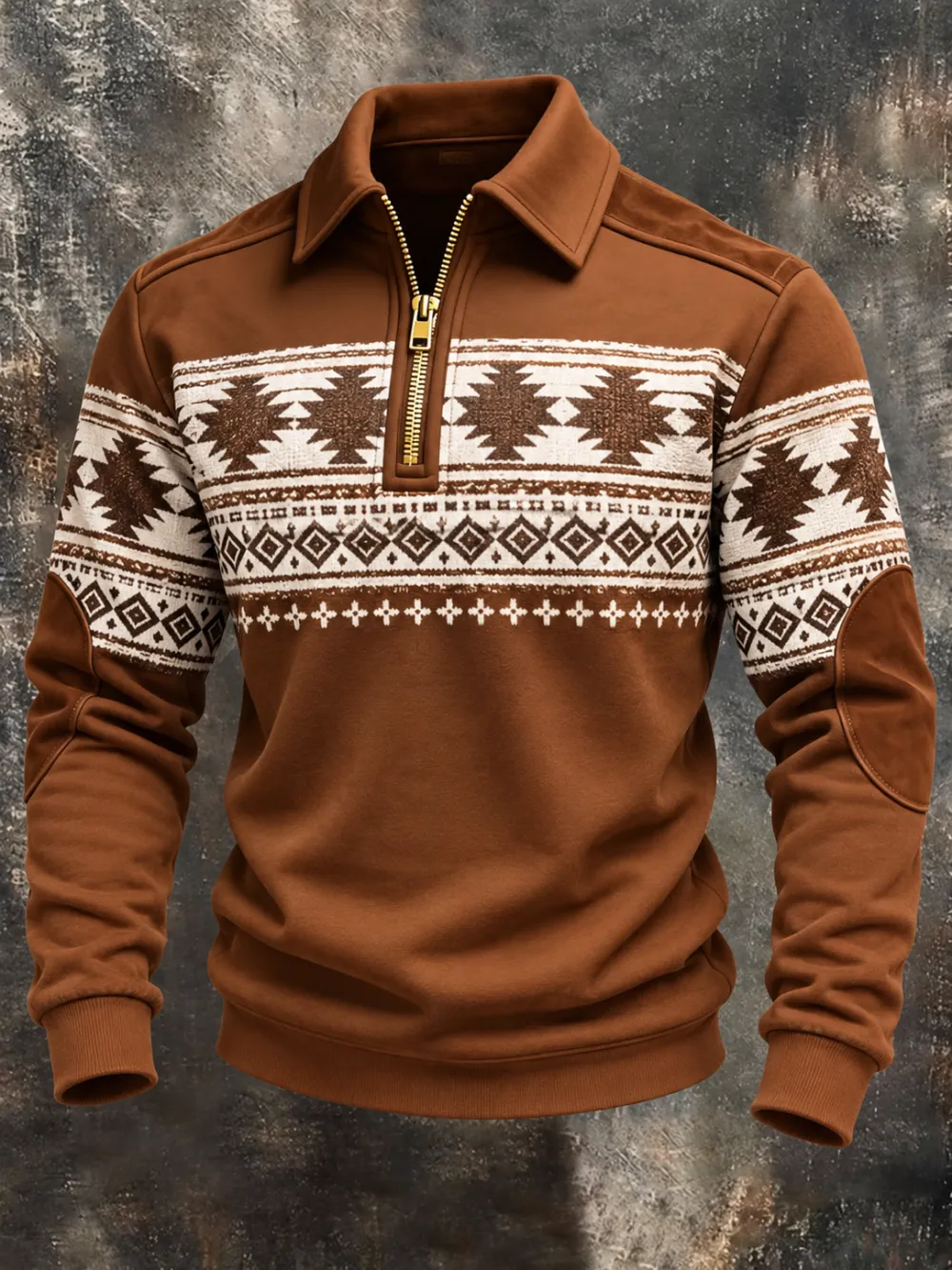 Men's Retro Color Block Print Color-Blocked Zip-Up Sweatshirt