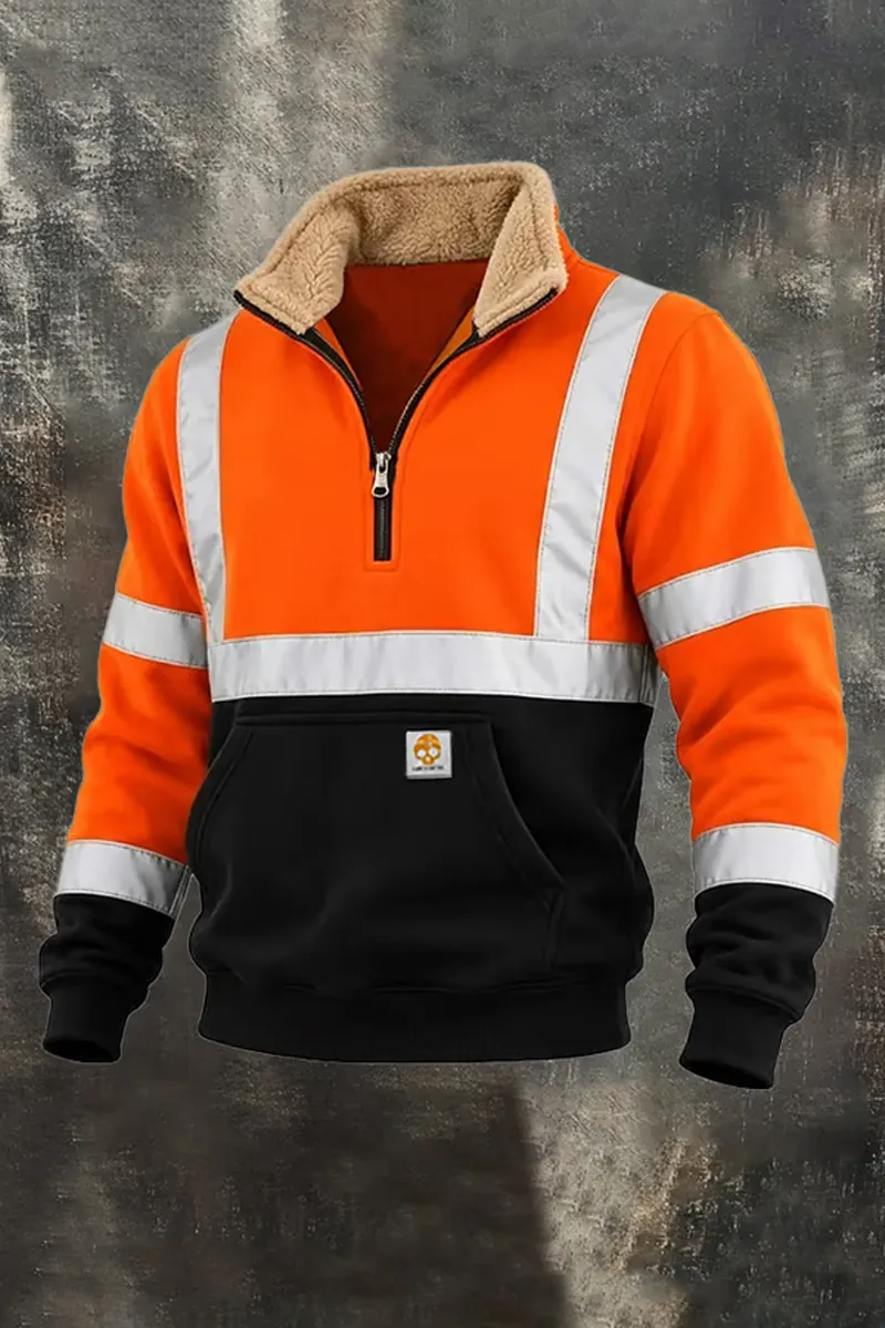 Men's Outdoor Multifunctional Color-Block Half-Zip Work Sweatshirt