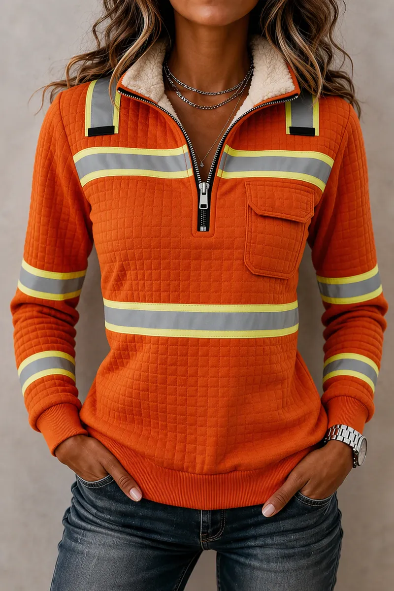 Women's Retro Reflective Striped Patchwork Thick Warm Sweatshirt