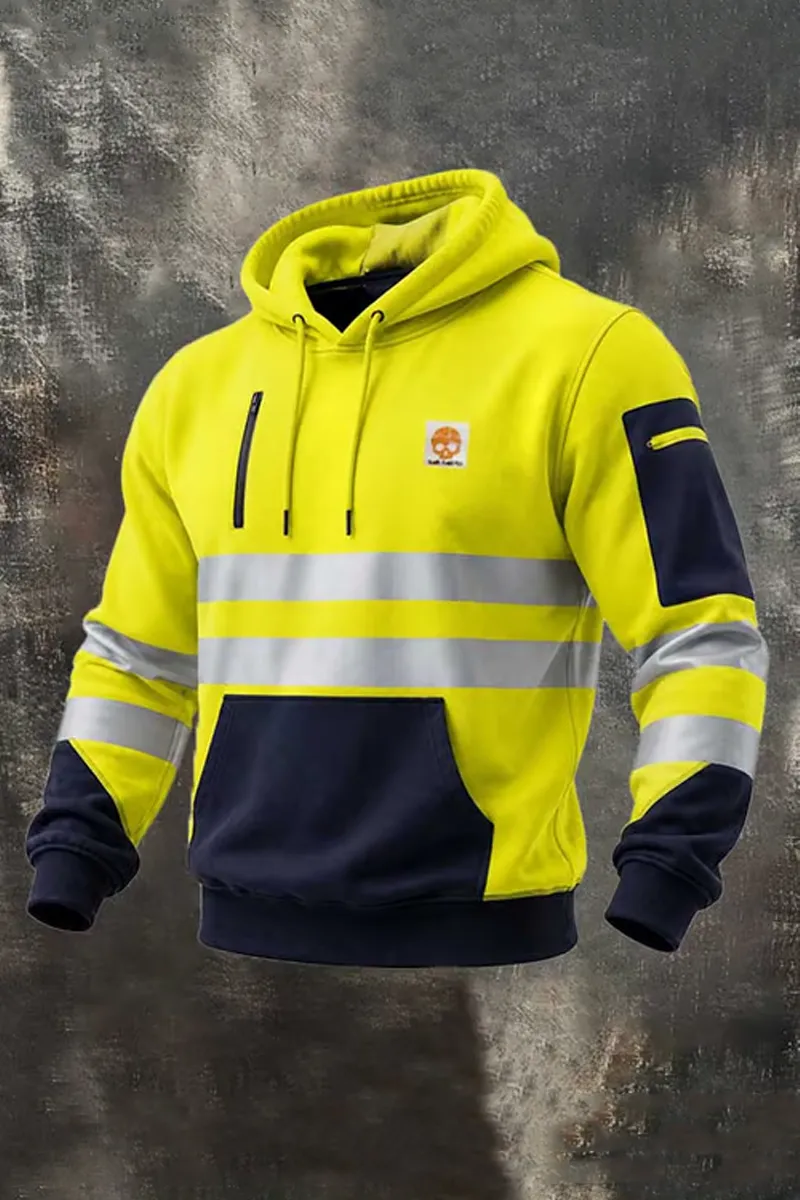 Men's Outdoor Multifunctional Color-Block Hooded Workwear Sweatshirt