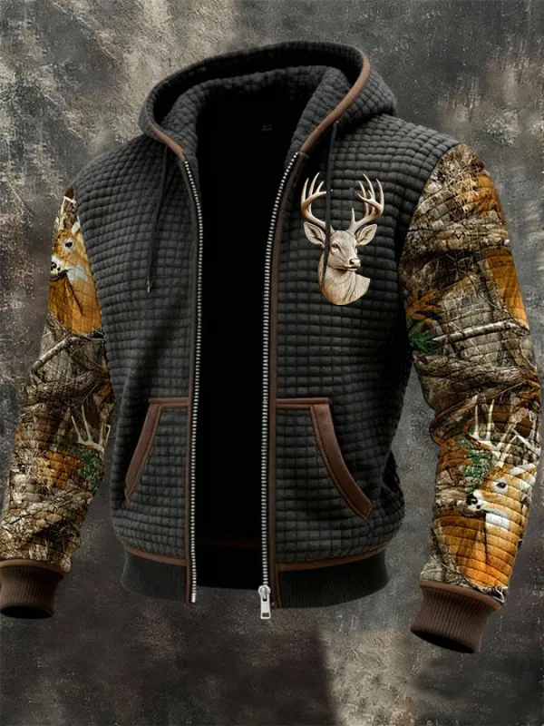 Men's Western Elk Print Zip-Up Jacket