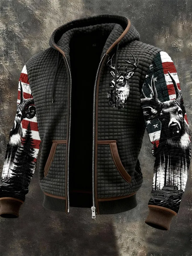 Men's Western Elk Print Zip-Up Jacket