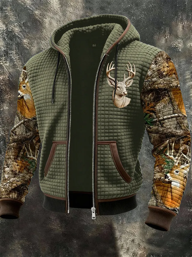 Men's Western Elk Print Zip-Up Jacket