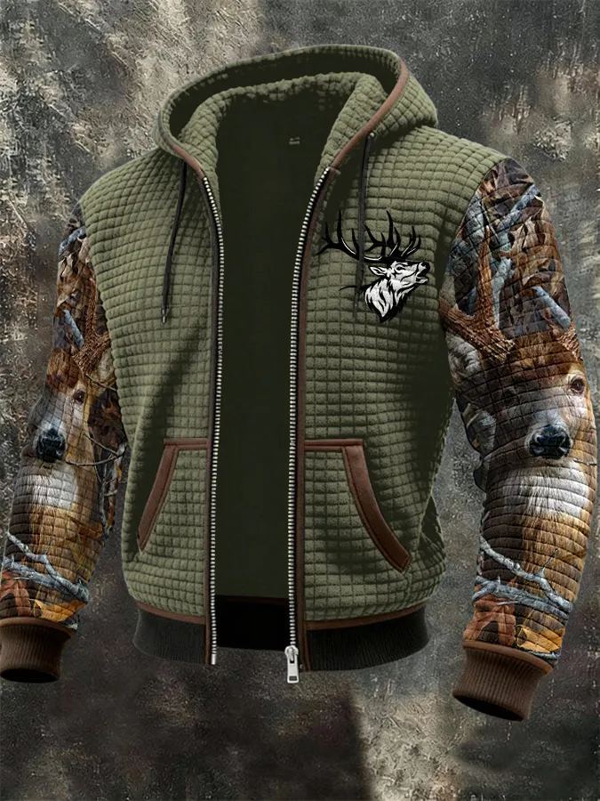 Men's Western Elk Print Zip-Up Jacket