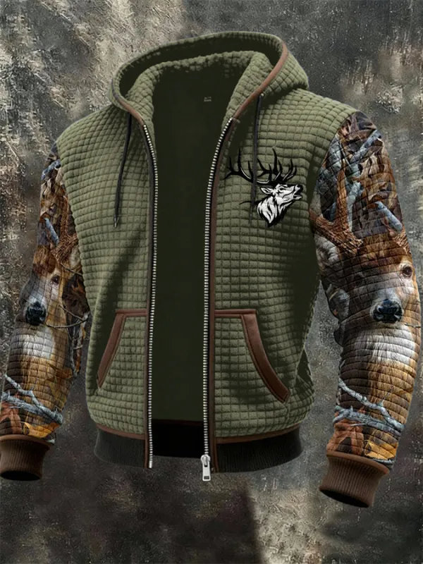 Men's Western Elk Print Zip-Up Jacket