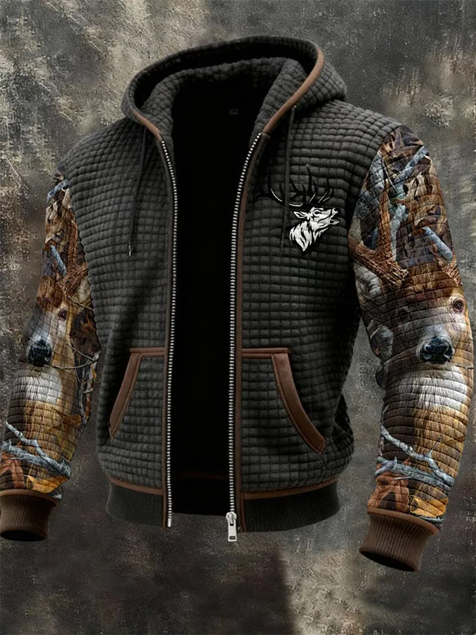 Men's Western Elk Print Zip-Up Jacket