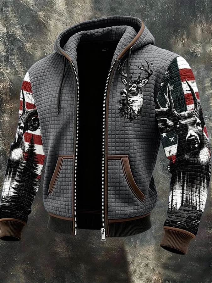 Men's Western Elk Print Zip-Up Jacket