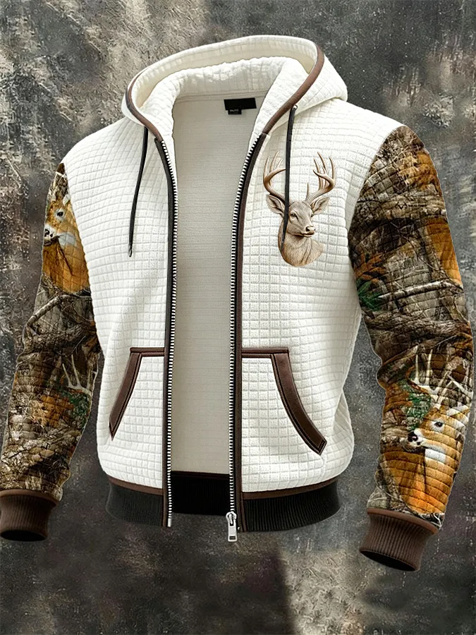 Men's Western Elk Print Zip-Up Jacket