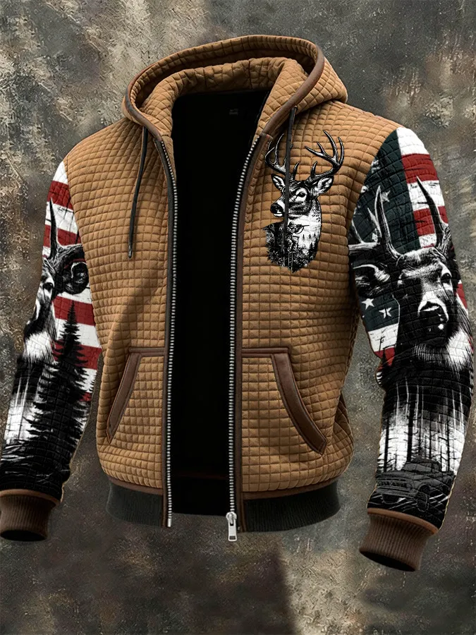 Men's Western Elk Print Zip-Up Jacket