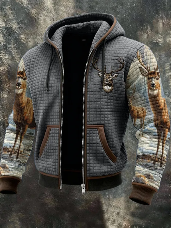 Men's Western Elk Print Zip-Up Jacket