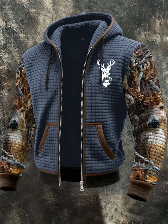 Men's Western Elk Print Zip-Up Jacket