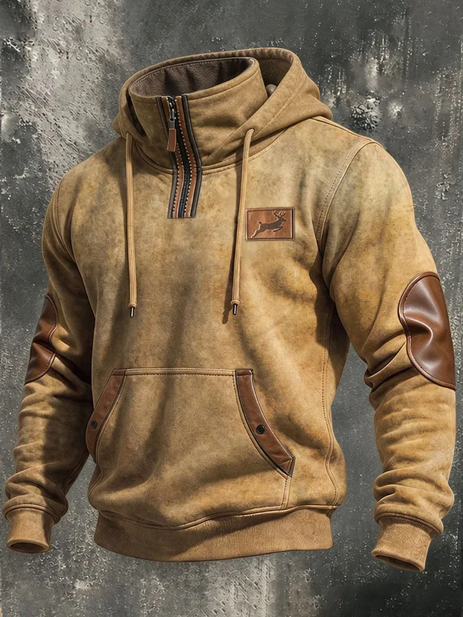 Men'S Vintage Western Elk Printed Casual Hoodie