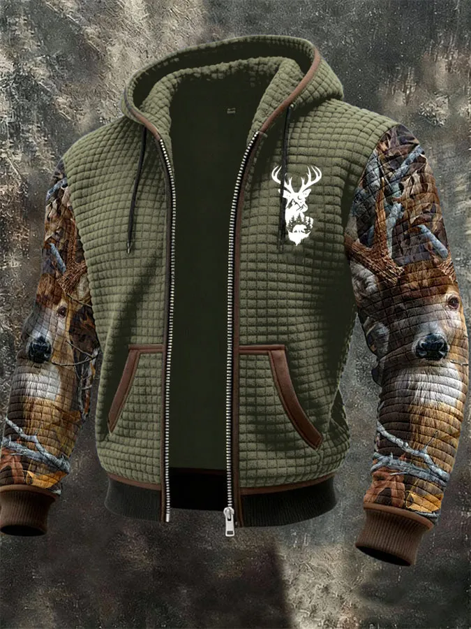 Men's Western Elk Print Zip-Up Jacket