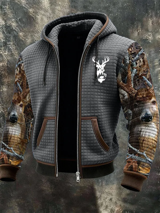 Men's Western Elk Print Zip-Up Jacket