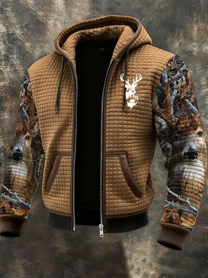 Men's Western Elk Print Zip-Up Jacket