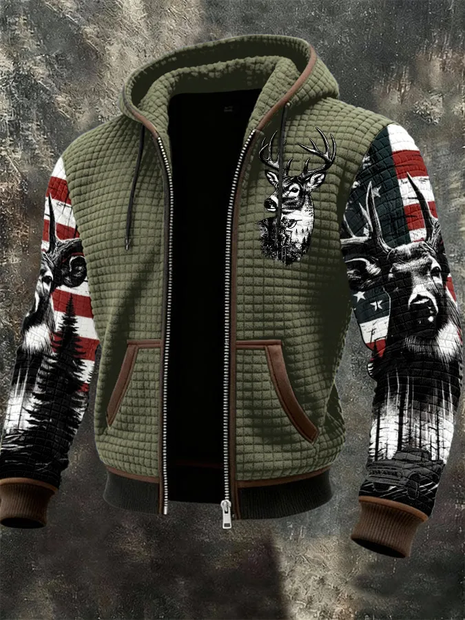 Men's Western Elk Print Zip-Up Jacket