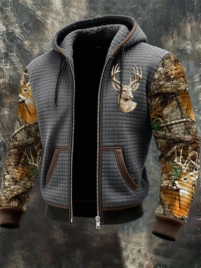 Men's Western Elk Print Zip-Up Jacket