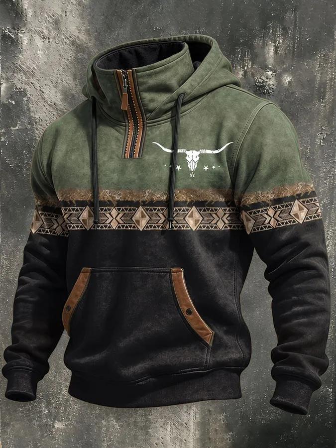 Men'S Western Printed Casual Hoodie