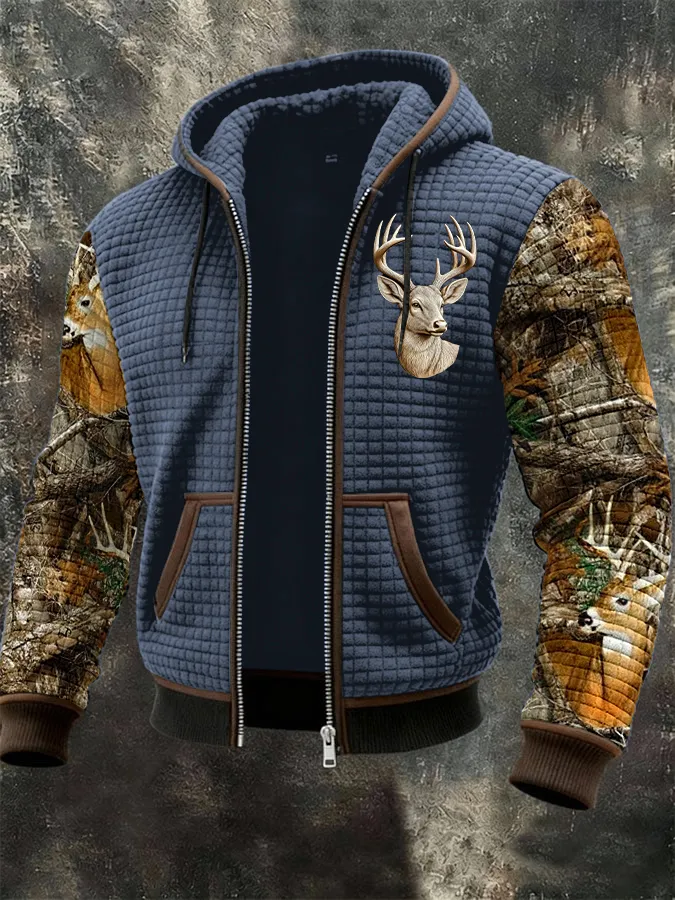 Men's Western Elk Print Zip-Up Jacket