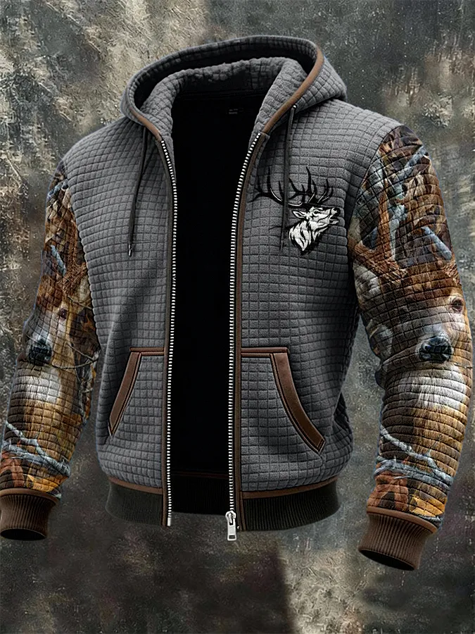 Men's Western Elk Print Zip-Up Jacket