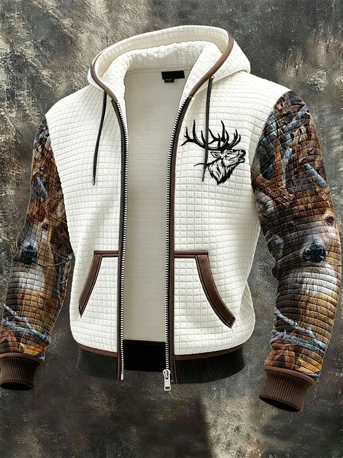 Men's Western Elk Print Zip-Up Jacket
