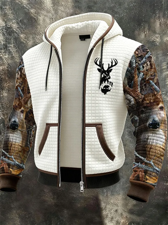 Men's Western Elk Print Zip-Up Jacket