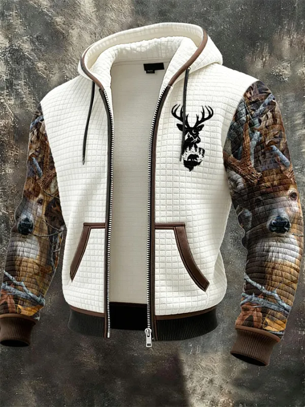 Men's Western Elk Print Zip-Up Jacket