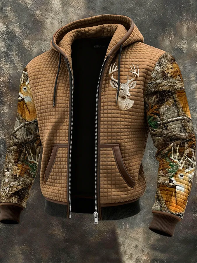 Men's Western Elk Print Zip-Up Jacket
