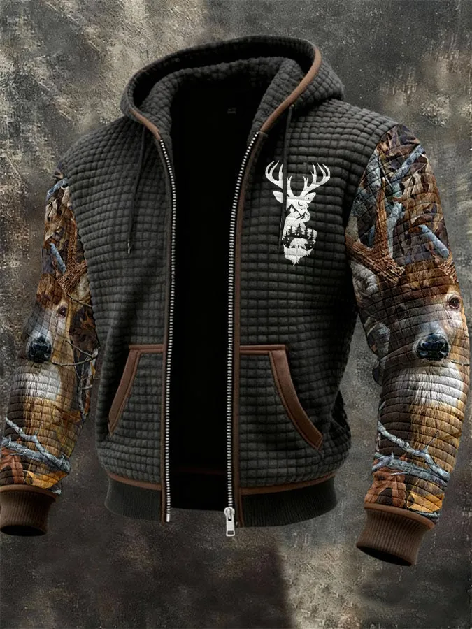 Men's Western Elk Print Zip-Up Jacket