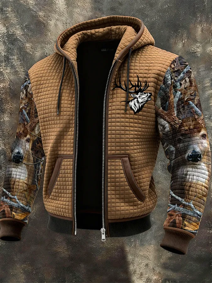 Men's Western Elk Print Zip-Up Jacket
