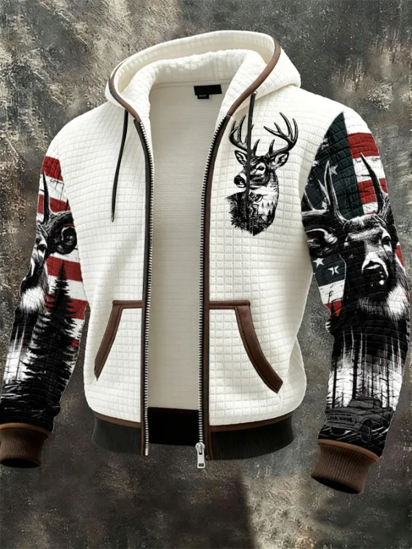 Men's Western Elk Print Zip-Up Jacket